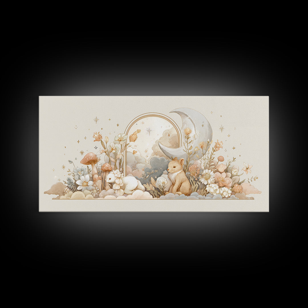 Soft Floral Initial Frame Without Letters Framed Canvas Print, Nursery Decor, Minimalist Decor, Oil Painting, Nursery, NDE-2x1-30