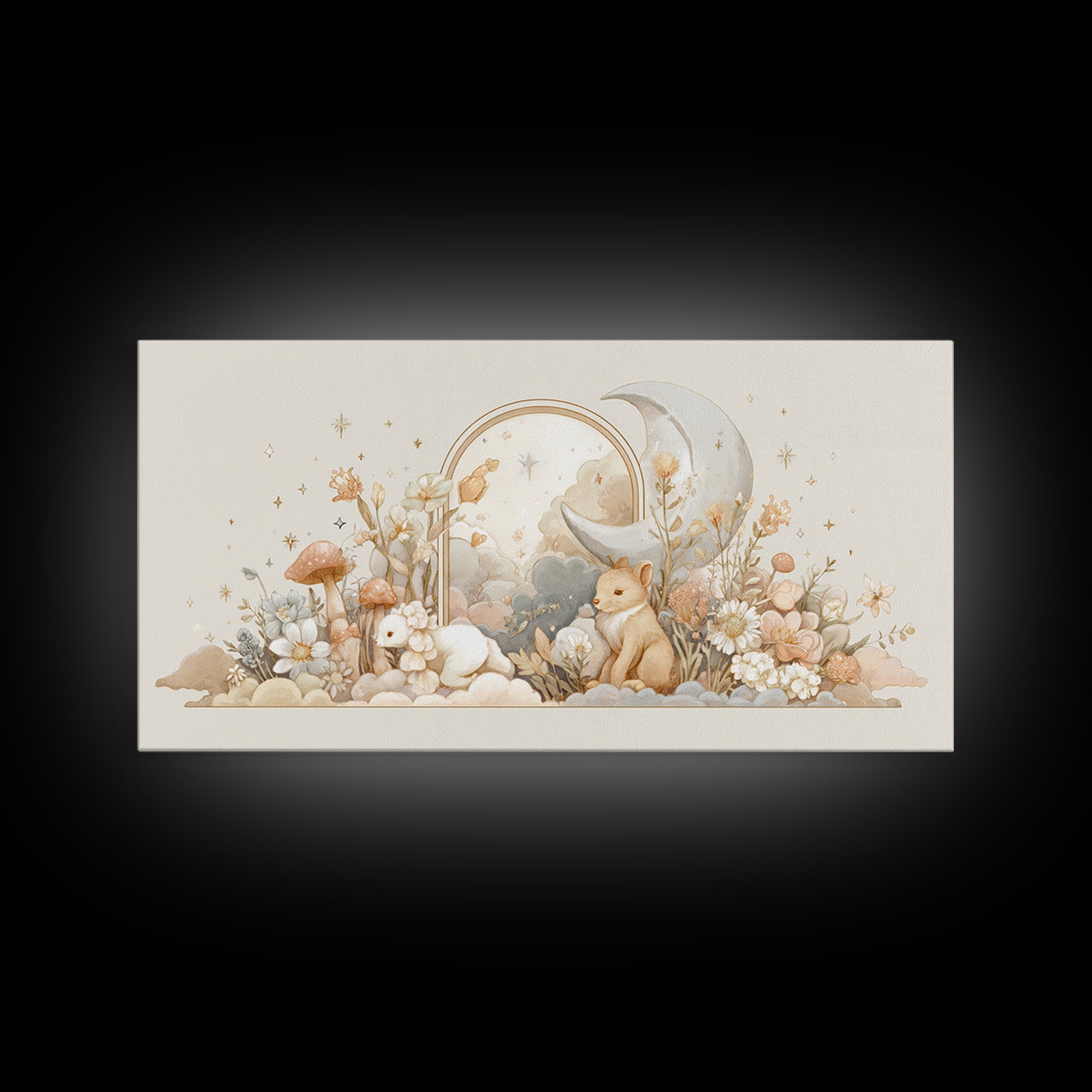Soft Floral Initial Frame Without Letters Framed Canvas Print, Nursery Decor, Minimalist Decor, Oil Painting, Nursery, NDE-2x1-30