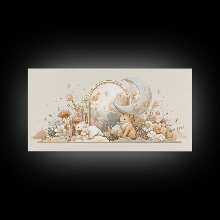 Soft Floral Initial Frame Without Letters Framed Canvas Print, Nursery Decor, Minimalist Decor, Oil Painting, Nursery, NDE-2x1-30