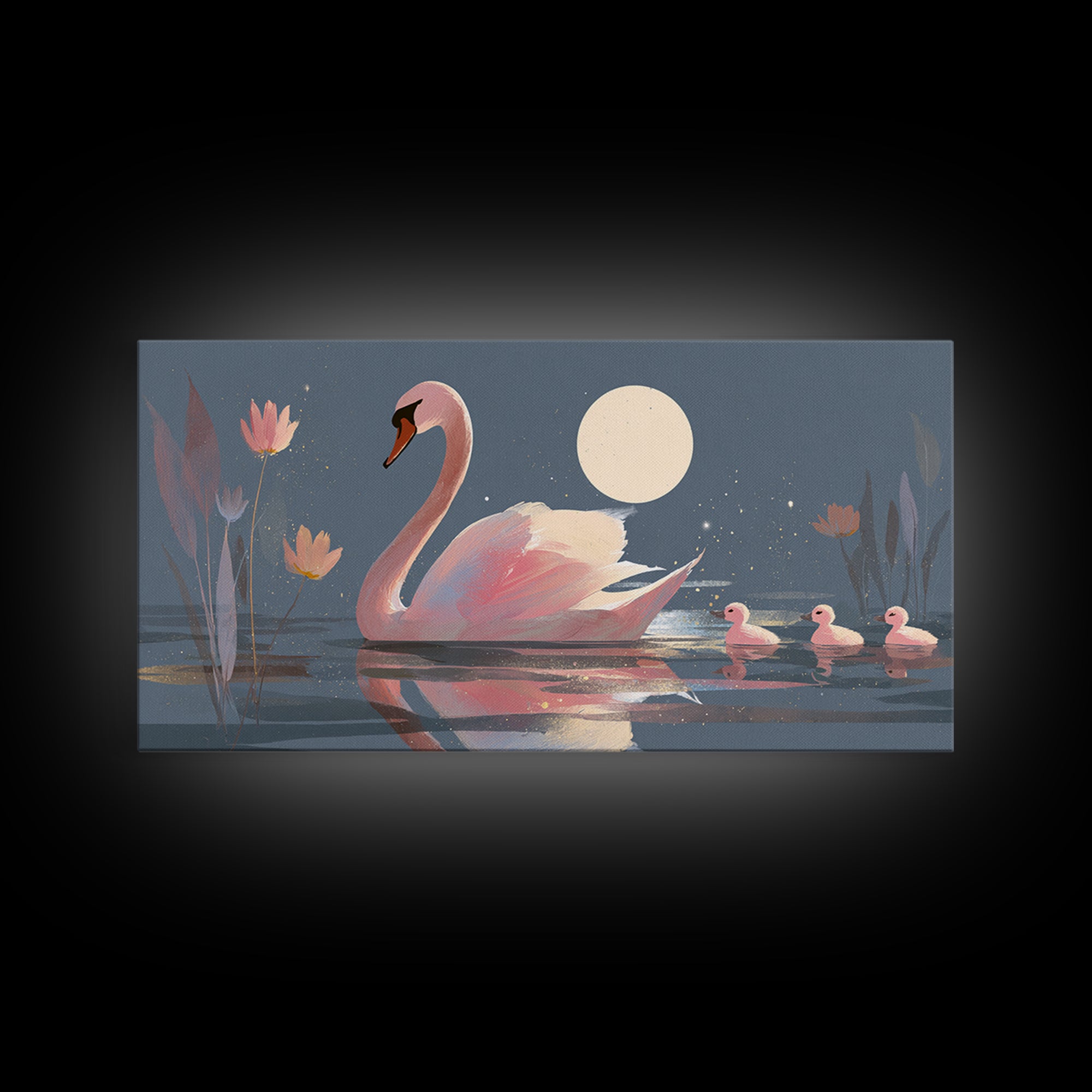 Pink Swan on Calm Pond Framed Canvas Print, Nursery Decor, Printable Wall Art, Nursery, Nursery Prints, Playroom Decor, NDE-2x1-33