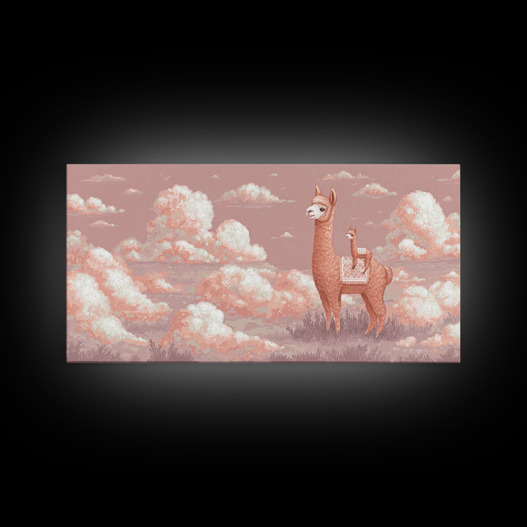 Cute Llama with Blanket Pattern Canvas Print, Nursery Decor, Nursery, Floral Wall Art, Botanical Wall Art, Floral Wallpaper, NDE-2x1-41