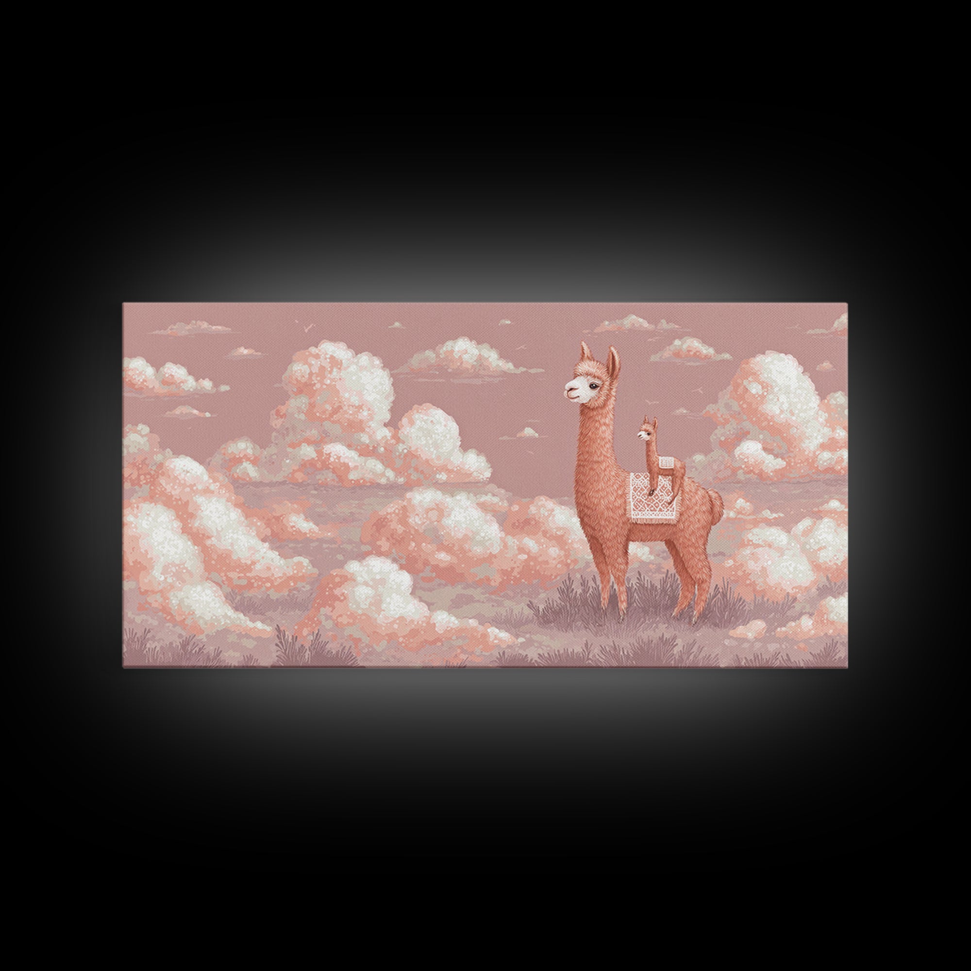 Cute Llama with Blanket Pattern Canvas Print, Nursery Decor, Nursery, Floral Wall Art, Botanical Wall Art, Floral Wallpaper, NDE-2x1-41