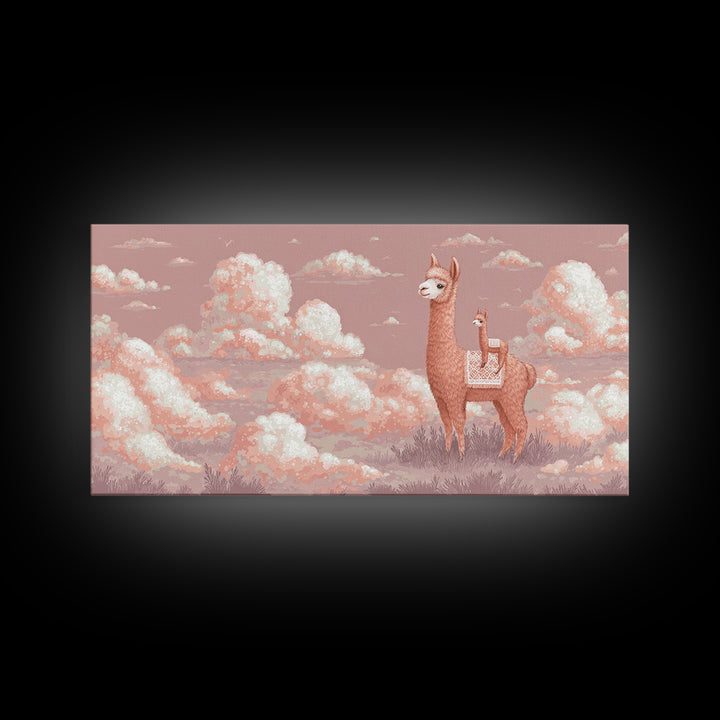 Cute Llama with Blanket Pattern Canvas Print, Nursery Decor, Nursery, Floral Wall Art, Botanical Wall Art, Floral Wallpaper, NDE-2x1-41