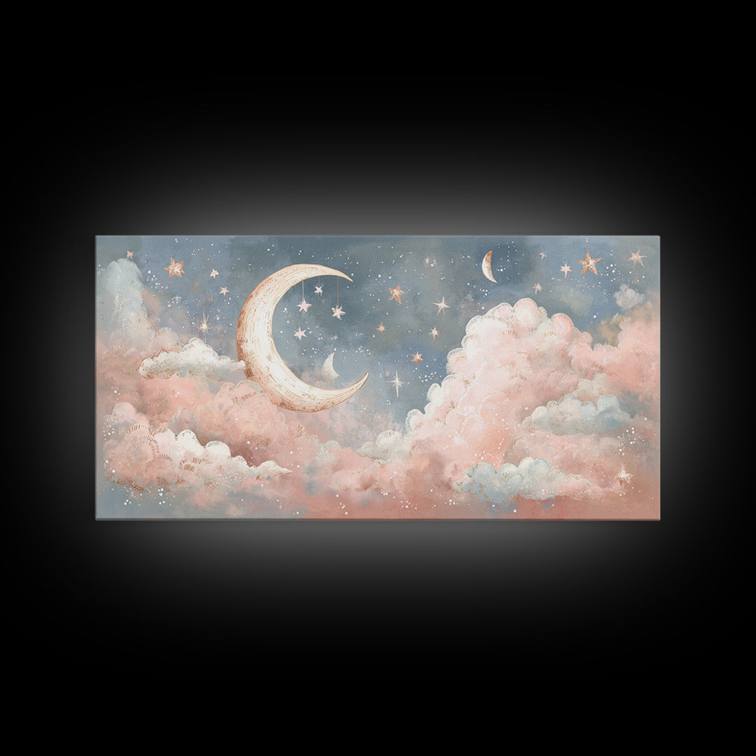 Moon Phase Mobile Canvas Print, Nursery Decor, Wall, Oil Painting, Nursery, Nursery Wall Decals, Woodland Nursery, NDE-2x1-47