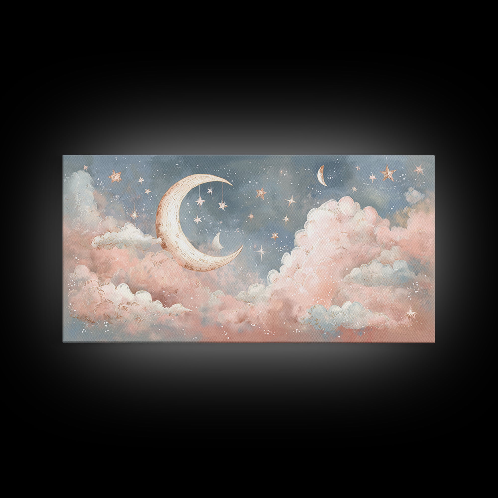 Moon Phase Mobile Canvas Print, Nursery Decor, Wall, Oil Painting, Nursery, Nursery Wall Decals, Woodland Nursery, NDE-2x1-47