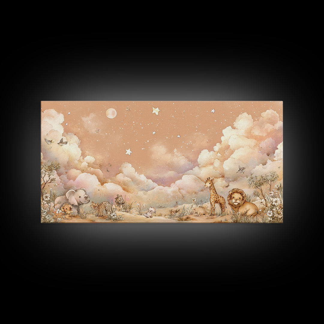 Cute Safari Animals Canvas Print, Nursery Decor, Printable Wall Art, Fine Art, Nursery, Nursery Prints, Playroom Decor, NDE-2x1-48