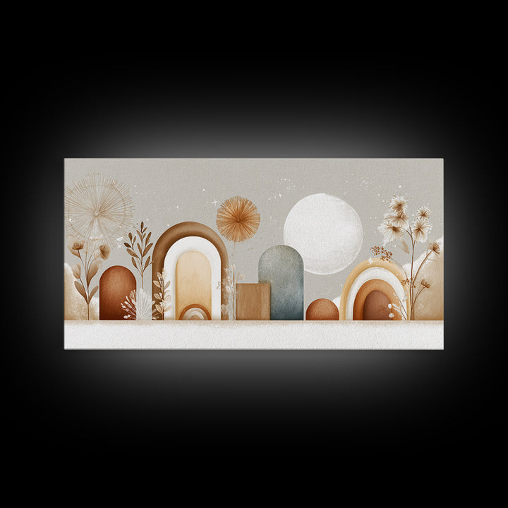 Neutral Boho Sun and Arch Shapes Framed Canvas Print, Nursery Decor, Nursery Prints, Fine Art, Nursery, Nursery Wall Decal, NDE-2x1-55