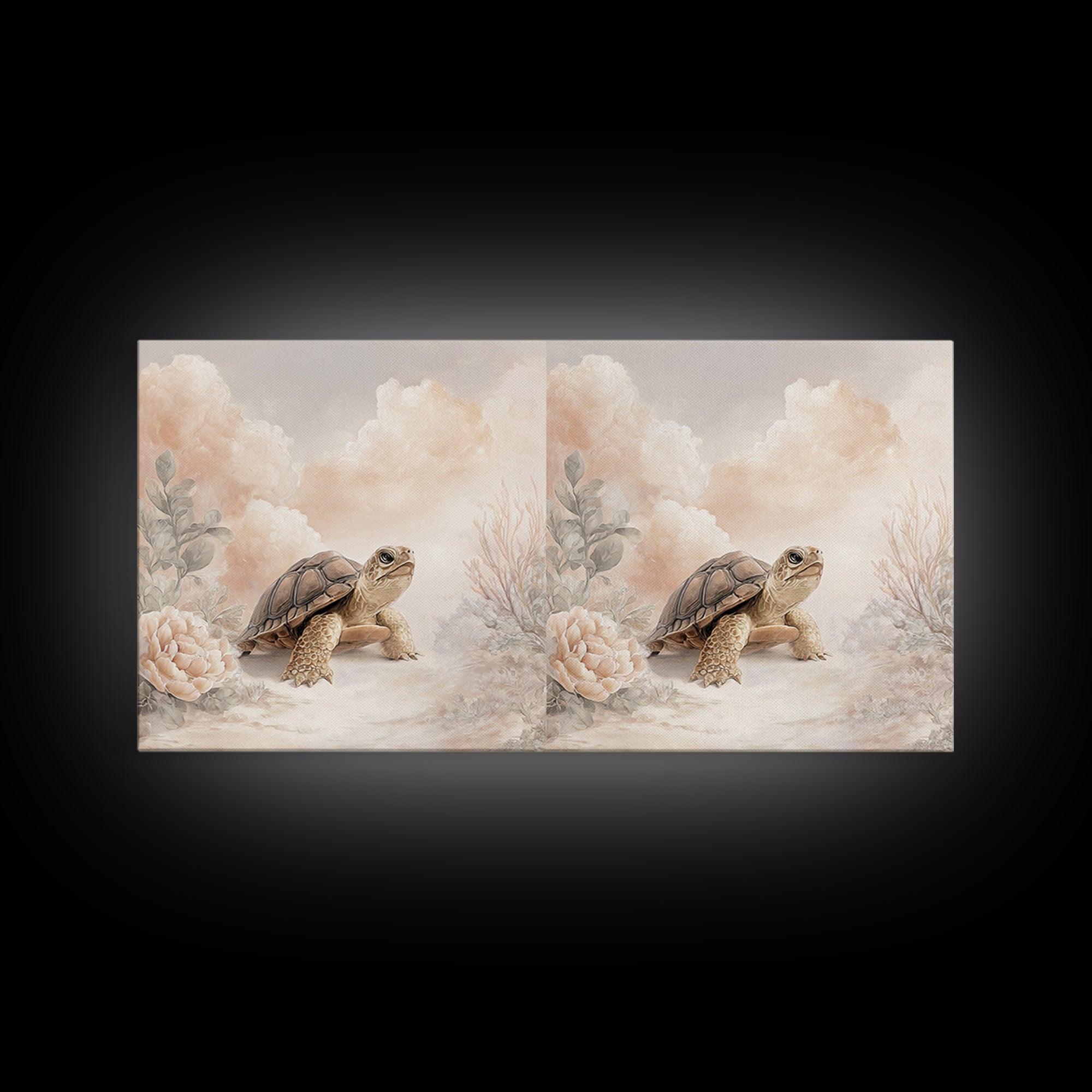 Tiny Turtle with Sea Plants Canvas Print, Nursery Decor, Floral Wall Art, Fine Art, Nursery, Gallery Decor, Neutral Decor, NDE-2x1-63
