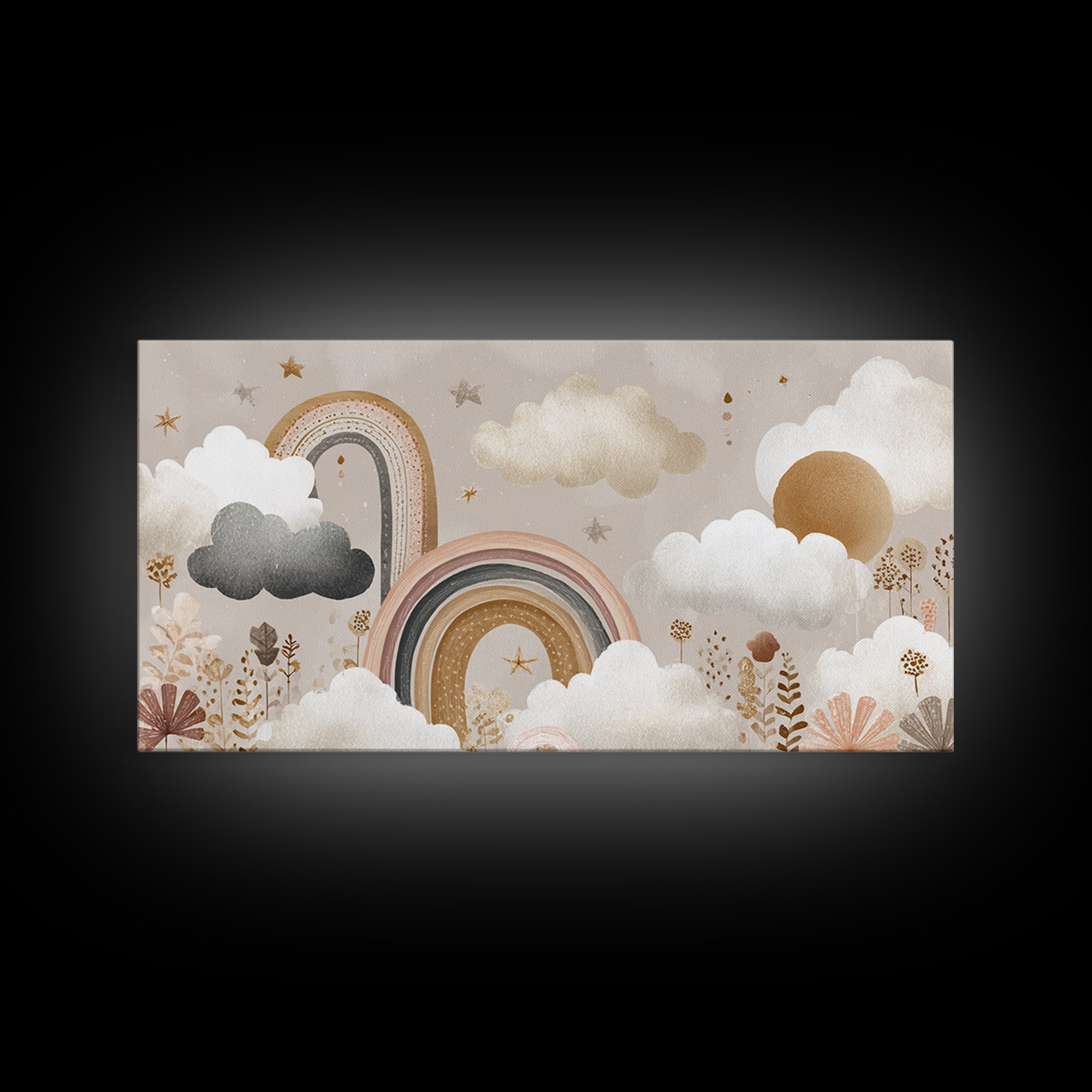 Cloud Rainbow and Raindrop Composition Canvas Print, Nursery Decor, Framed Wall Art, Fine Art, Nursery, Safari Nursery Decor, NDE-2x1-64