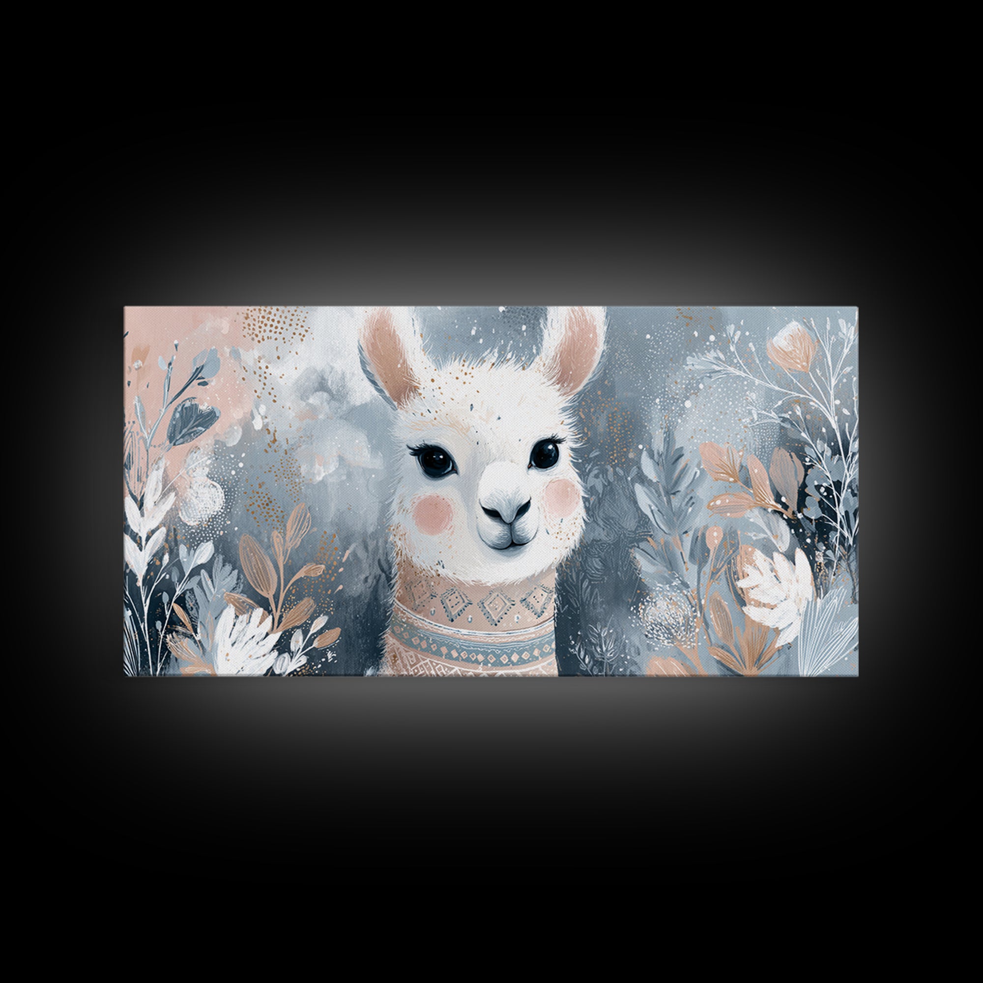 Cute Llama with Blanket Pattern Framed Canvas Print, Nursery Decor, Wall Decals, Abstract Art, Nursery, Girl Nursery Decor, NDE-2x1-65