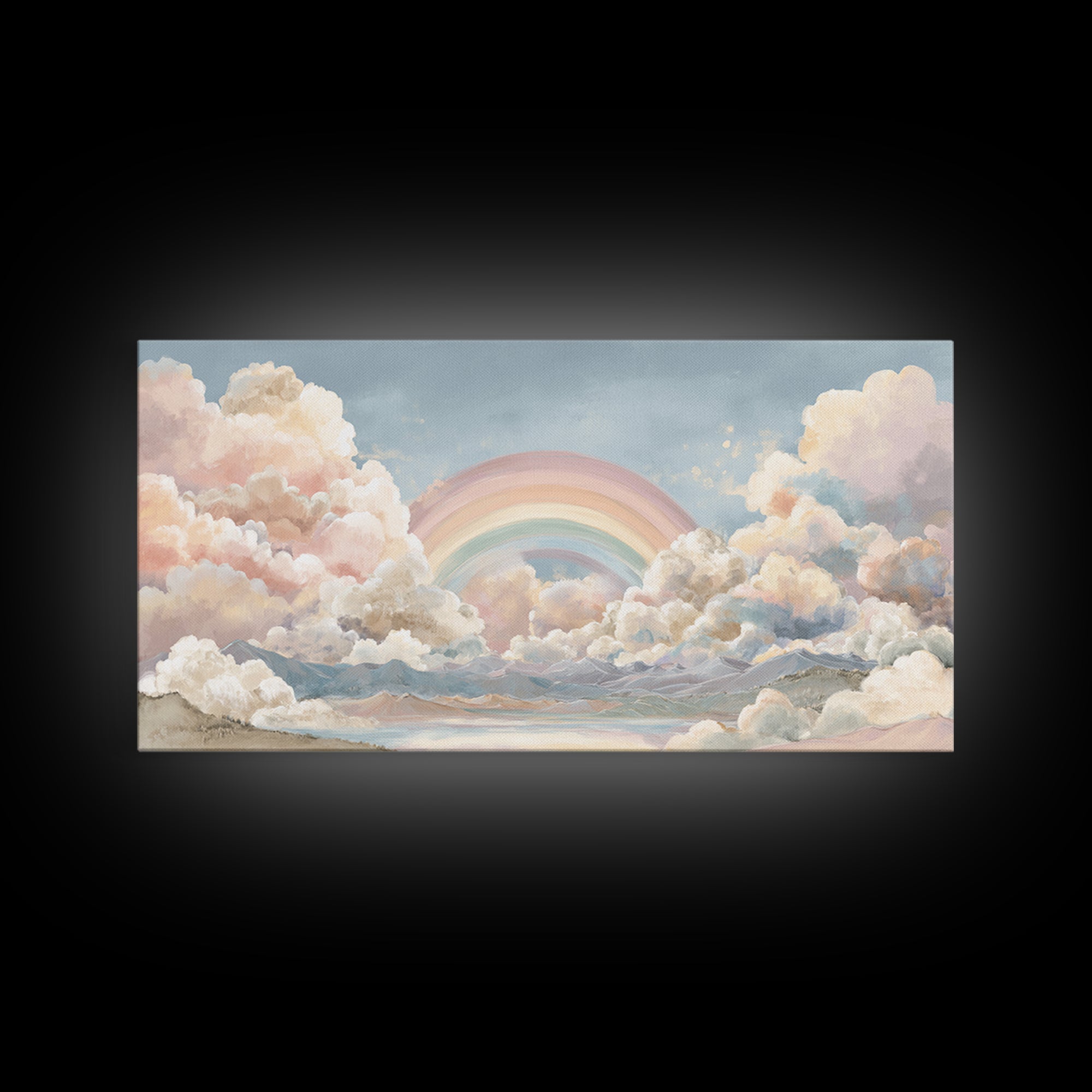Pastel Rainbow with Soft Cloud Shapes Canvas Print, Nursery Decor, Floral Wall Art, Abstract Art, Nursery, Gallery Decor, NDE-2x1-69