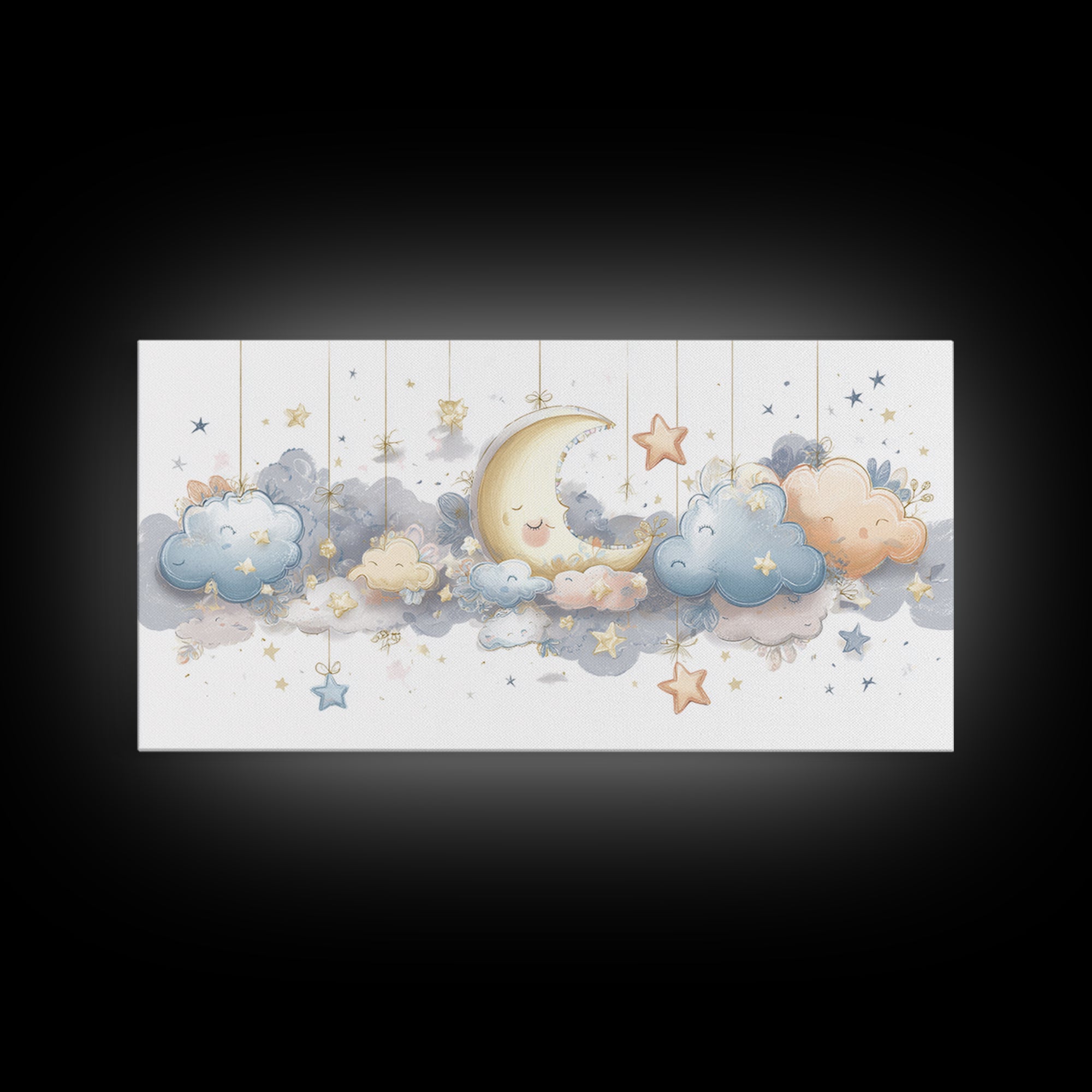 Moon Phase Mobile Canvas Print, Nursery Decor, Kids Wall Art, Abstract Art, Nursery, Room Decor, Textured Painting, NDE-2x1-71