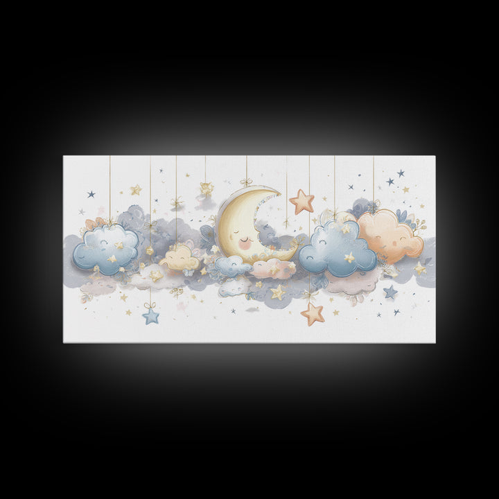 Moon Phase Mobile Canvas Print, Nursery Decor, Kids Wall Art, Abstract Art, Nursery, Room Decor, Textured Painting, NDE-2x1-71