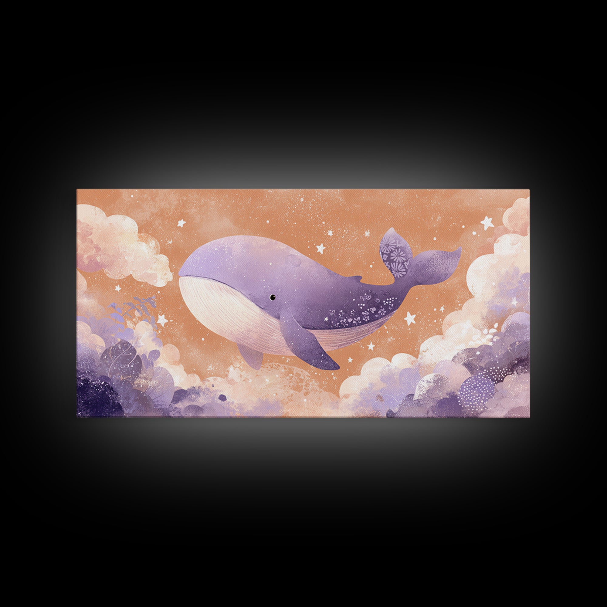 Baby Whale Swimming Through Stars Canvas Print, Nursery Decor, Nursery Prints, Fine Art, Nursery, Nursery Wall Decal, NDE-2x1-76