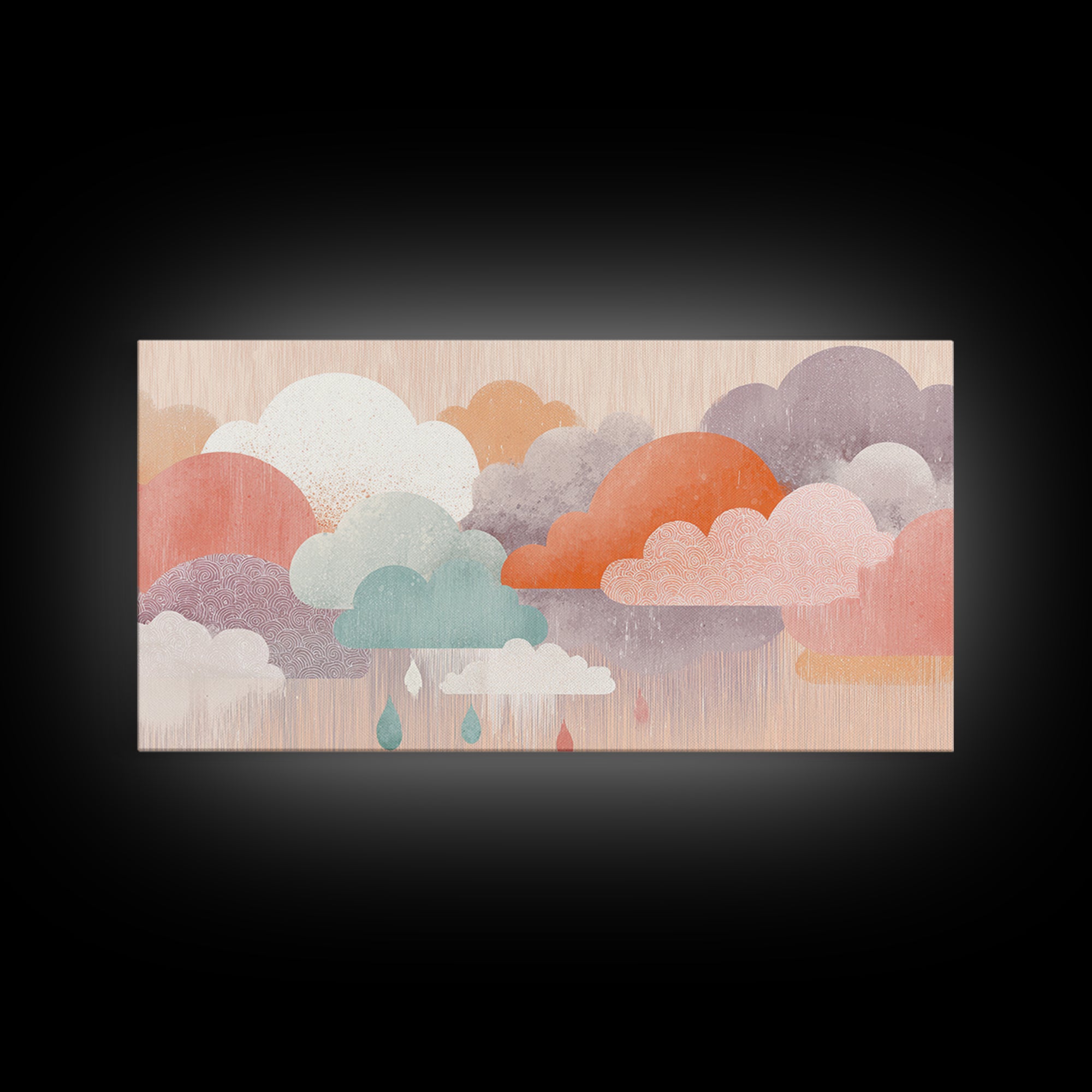 Cloud Rainbow and Raindrop Composition Framed Canvas Print, Nursery Decor, Nursery Art, Fine Art, Nursery, Kids Wall Art, NDE-2x1-88