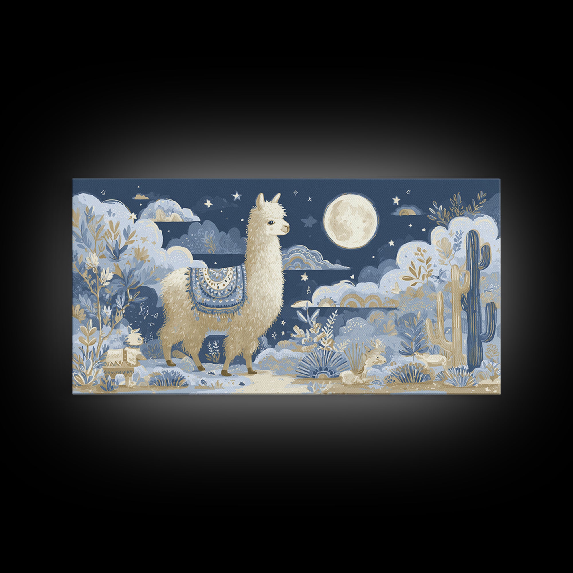 Cute Llama with Blanket Pattern Canvas Print, Nursery Decor, Playroom Decor, Nursery, Boy Nursery Decor, Gallery Decor, NDE-2x1-89