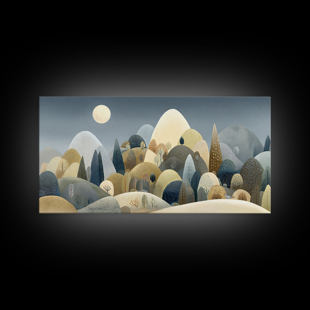 Calm Mountain Nursery Landscape Framed Canvas Print, Nursery Decor, Wall, Nursery, Nursery Wall Decals, Woodland Nursery, NDE-2x1-92