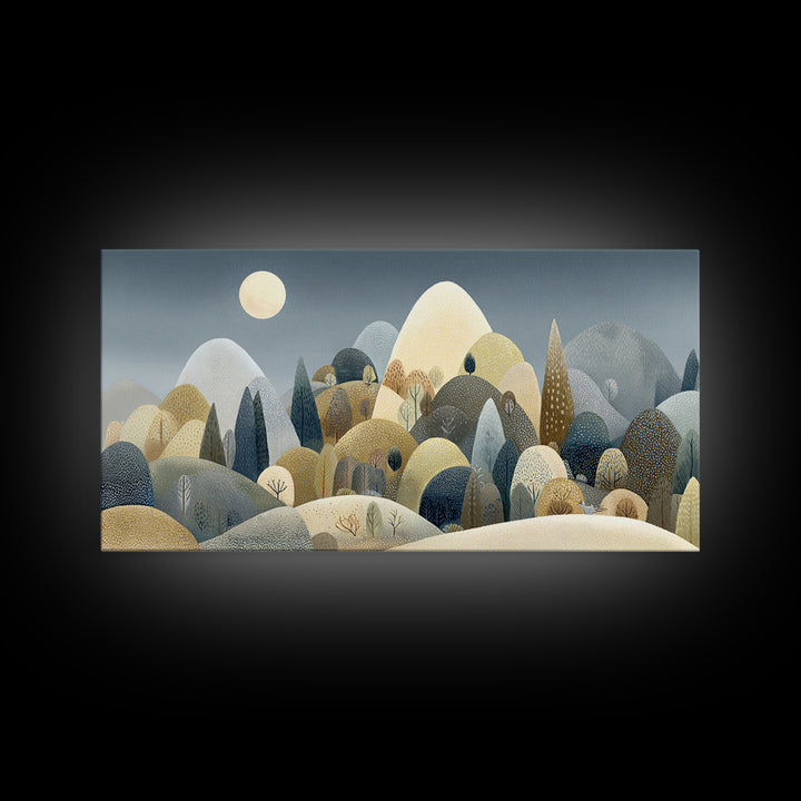 Calm Mountain Nursery Landscape Framed Canvas Print, Nursery Decor, Wall, Nursery, Nursery Wall Decals, Woodland Nursery, NDE-2x1-92