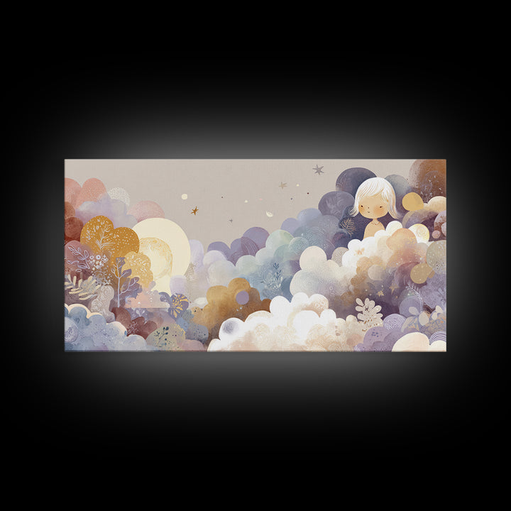 Pastel Rainbow with Soft Cloud Shapes Canvas Print, Nursery Decor, Floral Wall Art, Abstract Art, Nursery, Gallery Decor, NDE-2x1-93