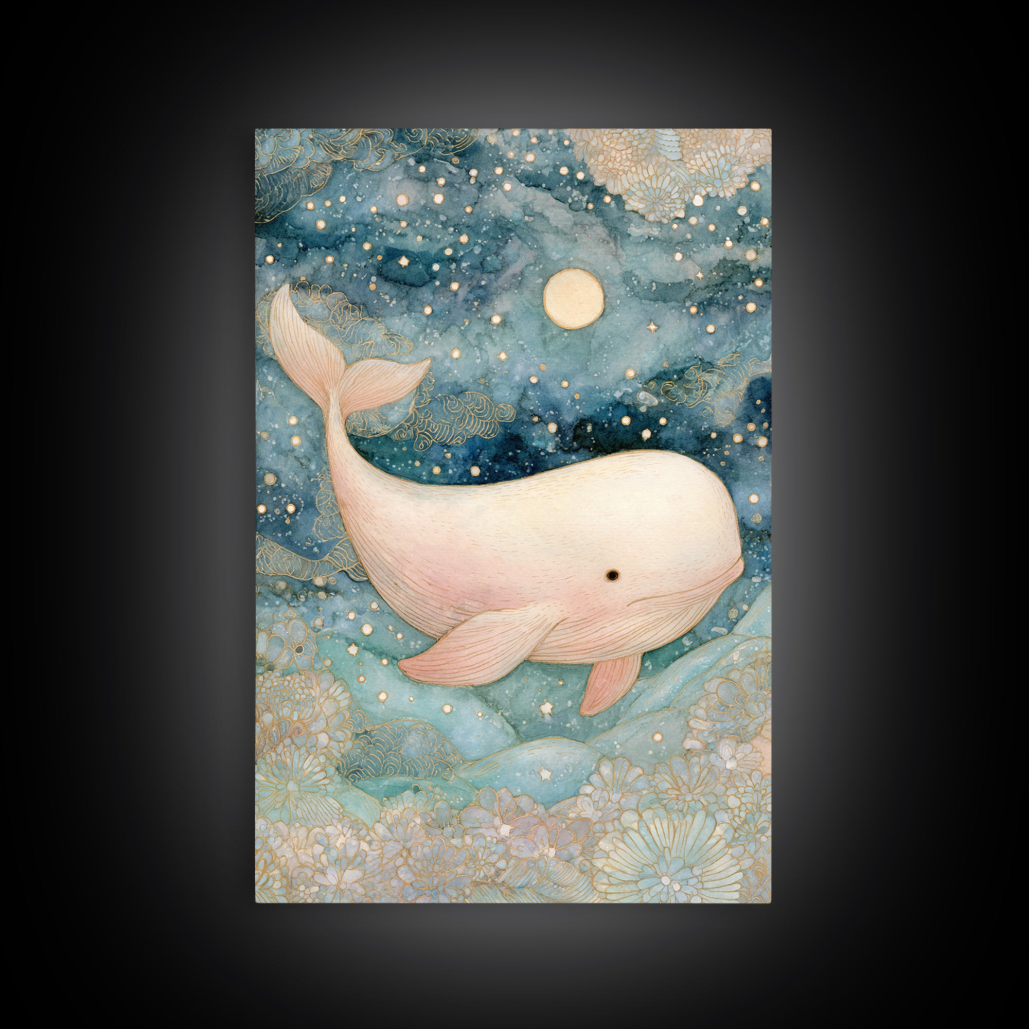 Baby Whale Swimming Through Stars Canvas Print, Nursery Decor, Gallery Decor, Fine Art, Nursery, Wall Art, Home Decor, NDE-2x3-16