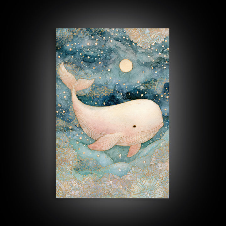Baby Whale Swimming Through Stars Canvas Print, Nursery Decor, Gallery Decor, Fine Art, Nursery, Wall Art, Home Decor, NDE-2x3-16