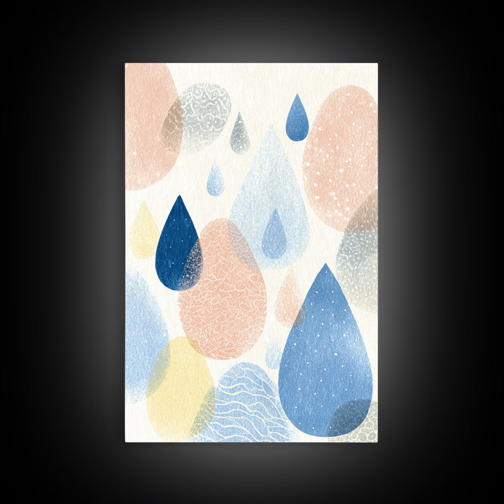 Cloud Rainbow and Raindrop Composition Framed Canvas Print, Nursery Decor, Wall Light, Fine Art, Nursery, Statement Artwork, NDE-2x3-28