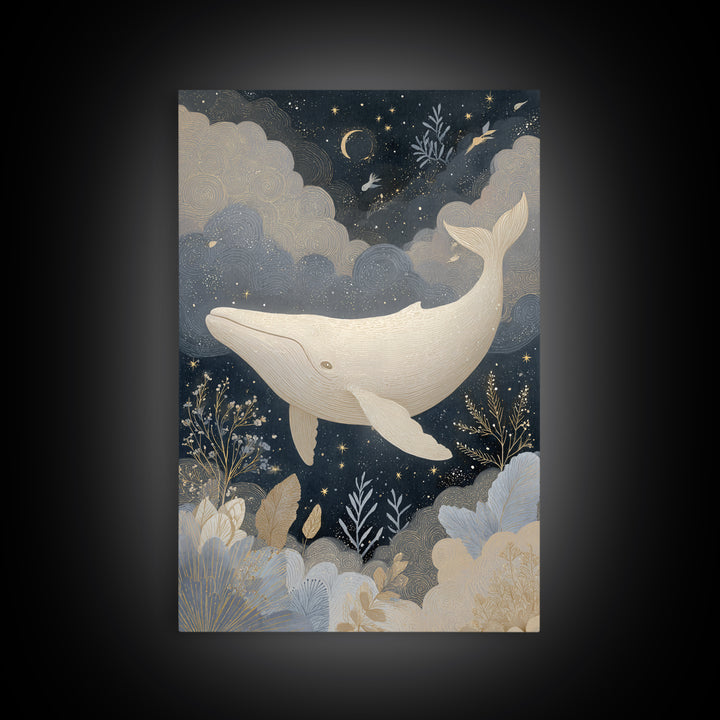 Baby Whale Swimming Through Stars Canvas Print, Nursery Decor, Contemporary Art, Nursery, Wall Decals, Nursery Wall Decor, NDE-2x3-40