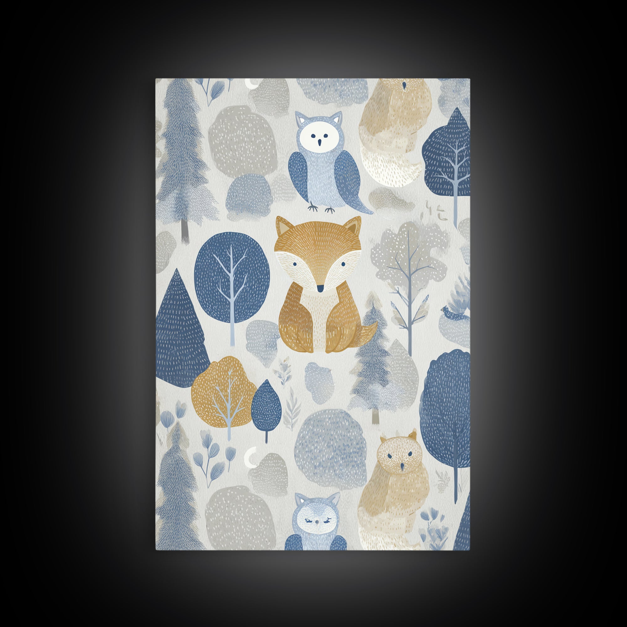 Fox and Owl Friends Framed Canvas Print, Nursery Decor, Wall Decor, Fine Art, Nursery, Woodland Nursery Decor, Nursery Prints, NDE-2x3-46
