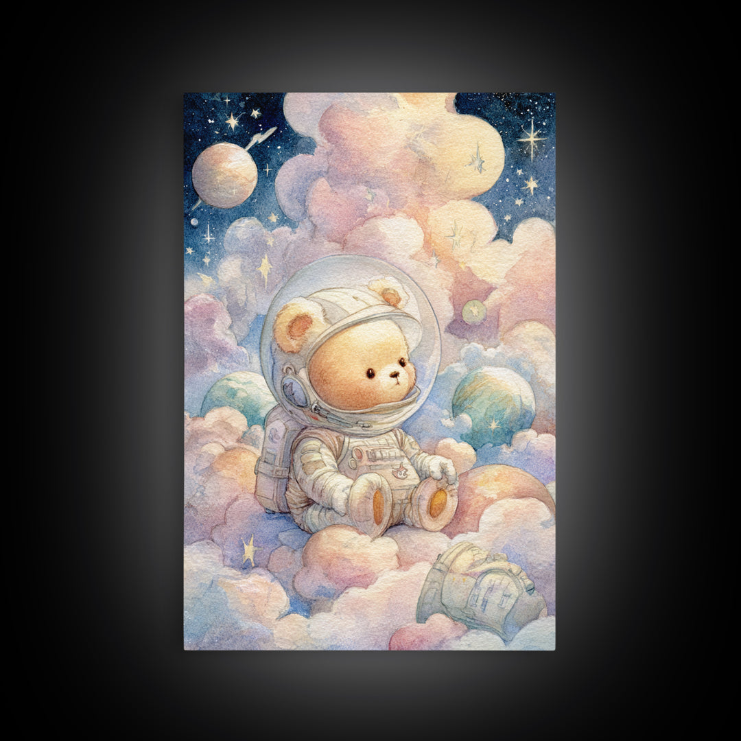 Little Astronaut Bear Framed Canvas Print, Nursery Decor, Wall Decals, Abstract Art, Nursery, Girl Nursery Decor, NDE-2x3-47