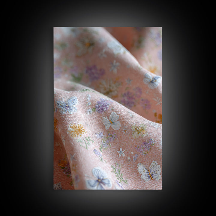 Pastel Butterfly and Wildflower Pattern Framed Canvas Print, Nursery Decor, Home Decor, Fine Art, Nursery, Nursery Art, NDE-2x3-48