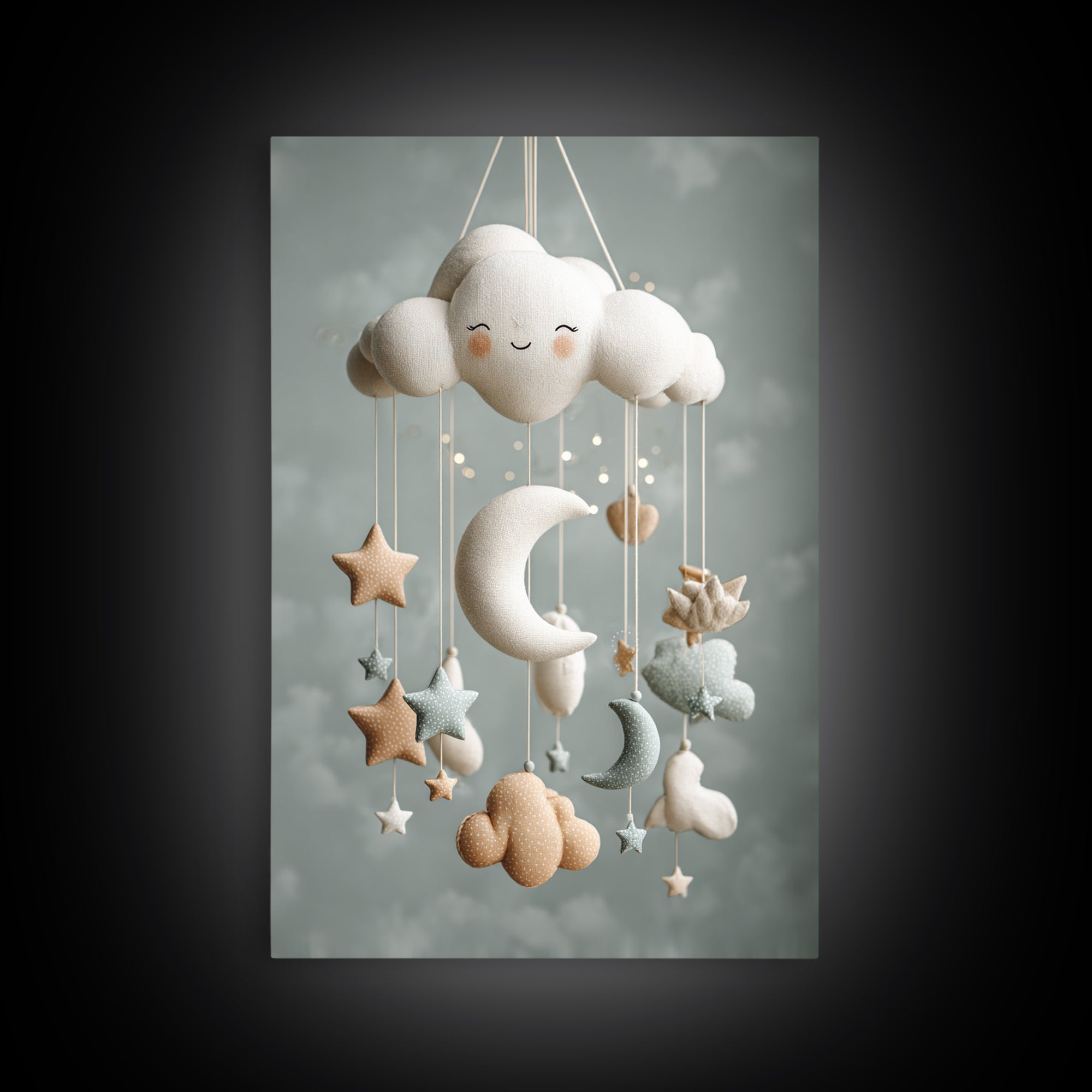 Moon Phase Mobile Framed Canvas Print, Nursery Decor, Wall, Oil Painting, Nursery, Nursery Wall Decals, Woodland Nursery, NDE-2x3-59