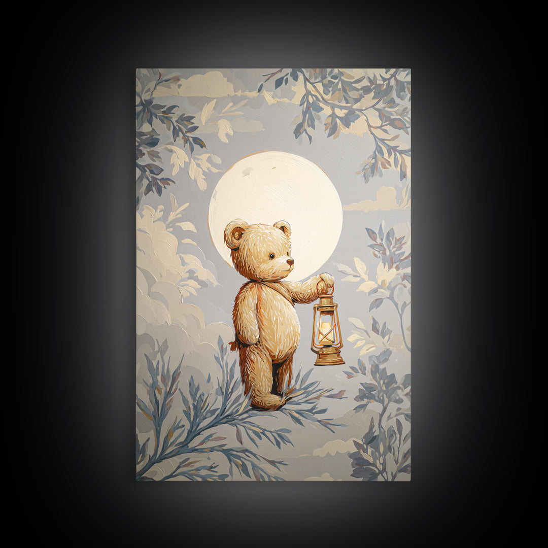 Storybook Bear with Little Lantern Canvas Print, Nursery Decor, Playroom Decor, Fine Art, Nursery, Boy Nursery Decor, NDE-2x3-65