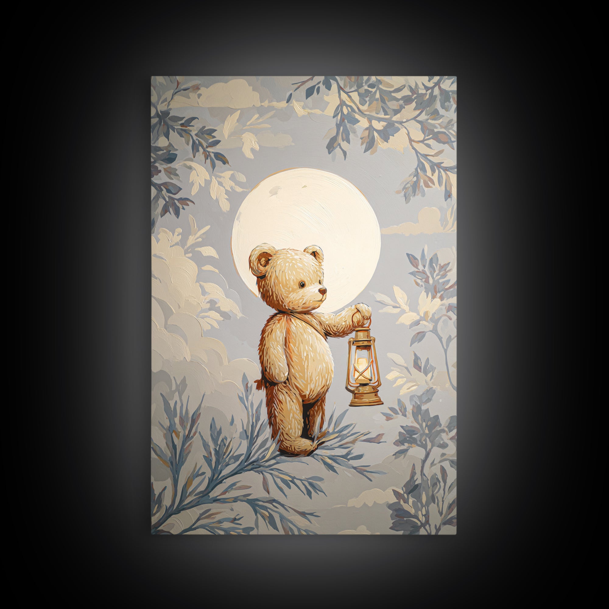 Storybook Bear with Little Lantern Canvas Print, Nursery Decor, Playroom Decor, Fine Art, Nursery, Boy Nursery Decor, NDE-2x3-65