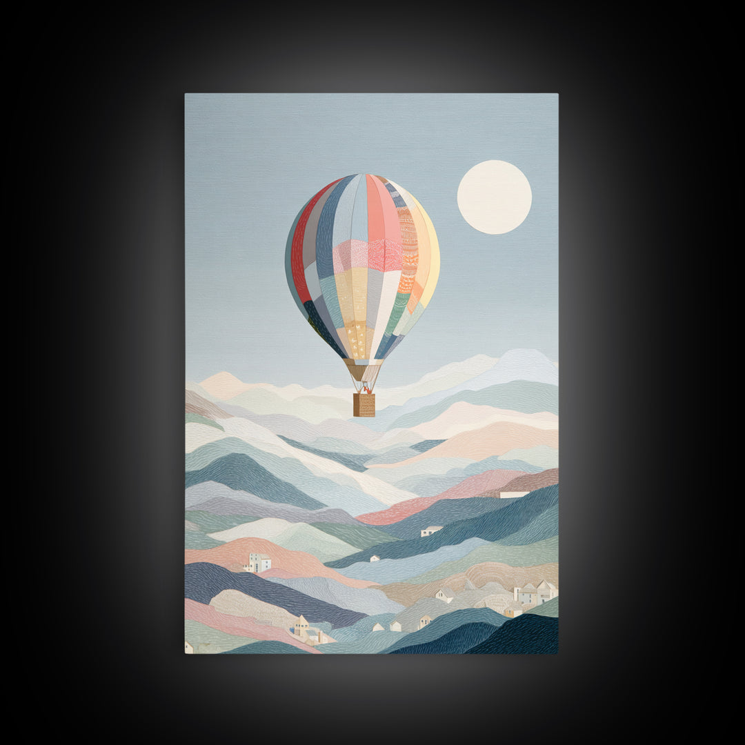 Hot Air Balloon Drifting Framed Canvas Print, Nursery Decor, Playroom Decor, Nursery, Boy Nursery Decor, Gallery Decor, NDE-2x3-68