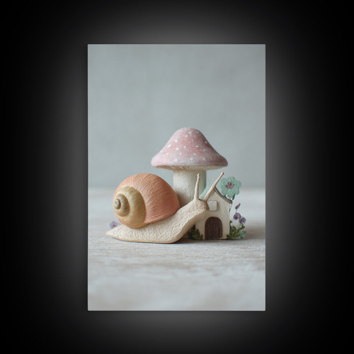 Garden Snail with Mushroom House Canvas Print, Nursery Decor, Fine Art Print, Watercolor Art, Nursery, Printable Wall Art, NDE-2x3-7