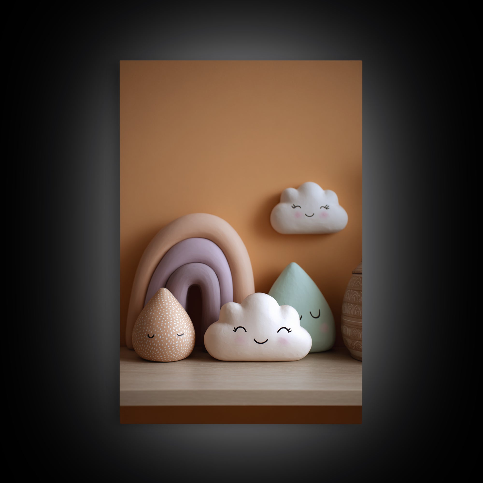 Cloud Rainbow and Raindrop Composition Framed Canvas Print, Nursery Decor, Nursery Name Sign, Fine Art, Nursery, Luxury Decor, NDE-2x3-76