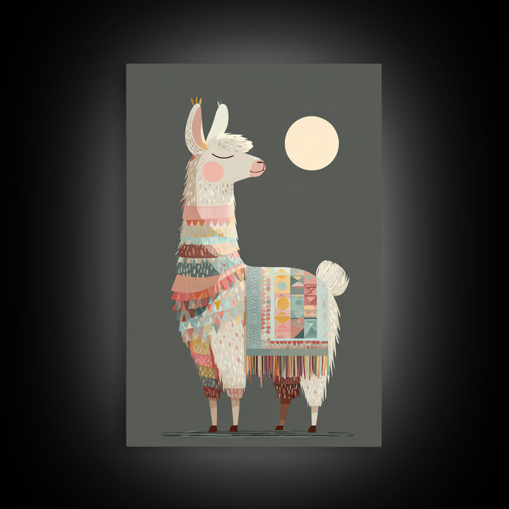 Cute Llama with Blanket Pattern Canvas Print, Nursery Decor, Safari Nursery Decor, Nursery, Modern Decor, Fine Art Print, NDE-2x3-77