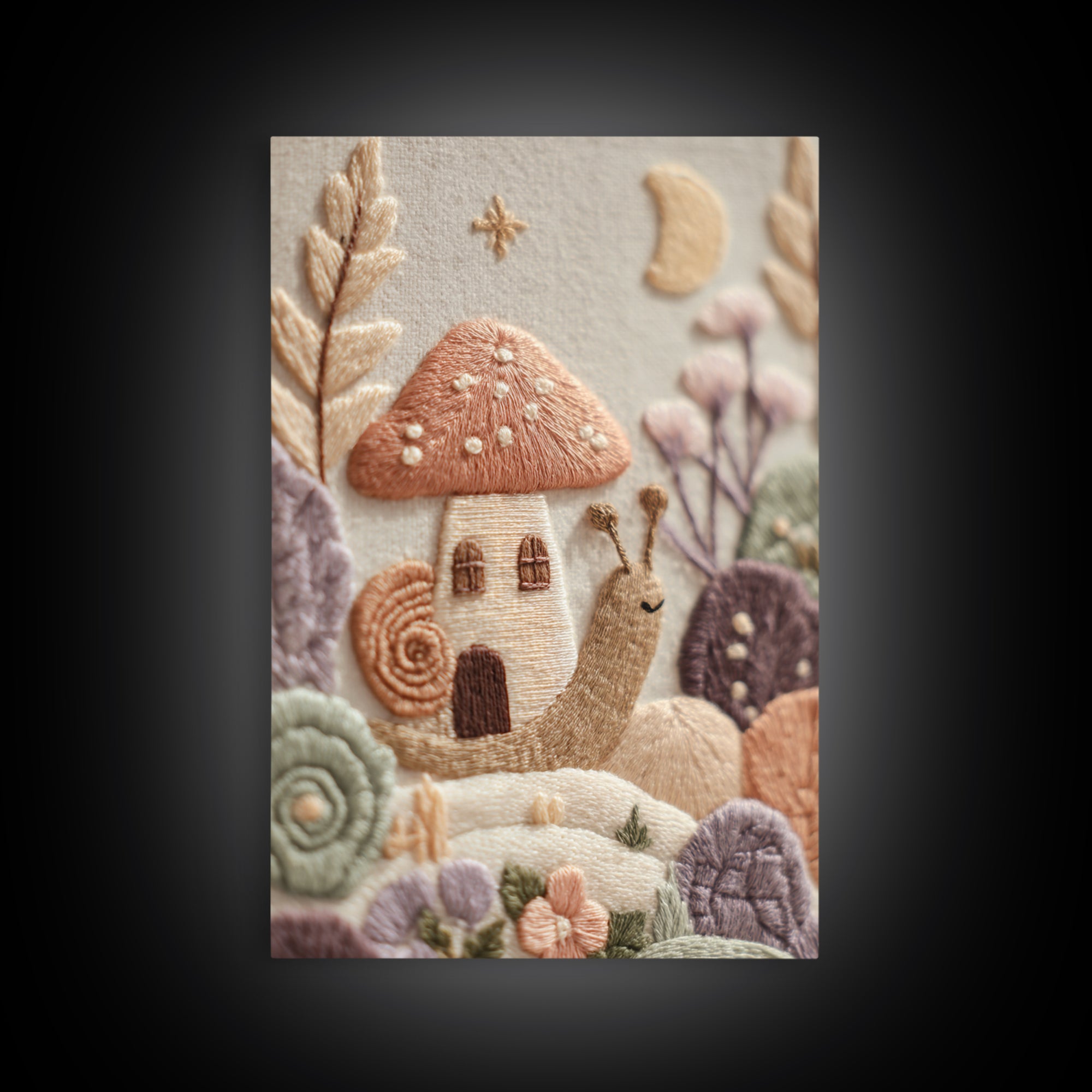 Garden Snail with Mushroom House Canvas Print, Nursery Decor, Nursery Art, Watercolor Art, Nursery, Kids Wall Art, NDE-2x3-79