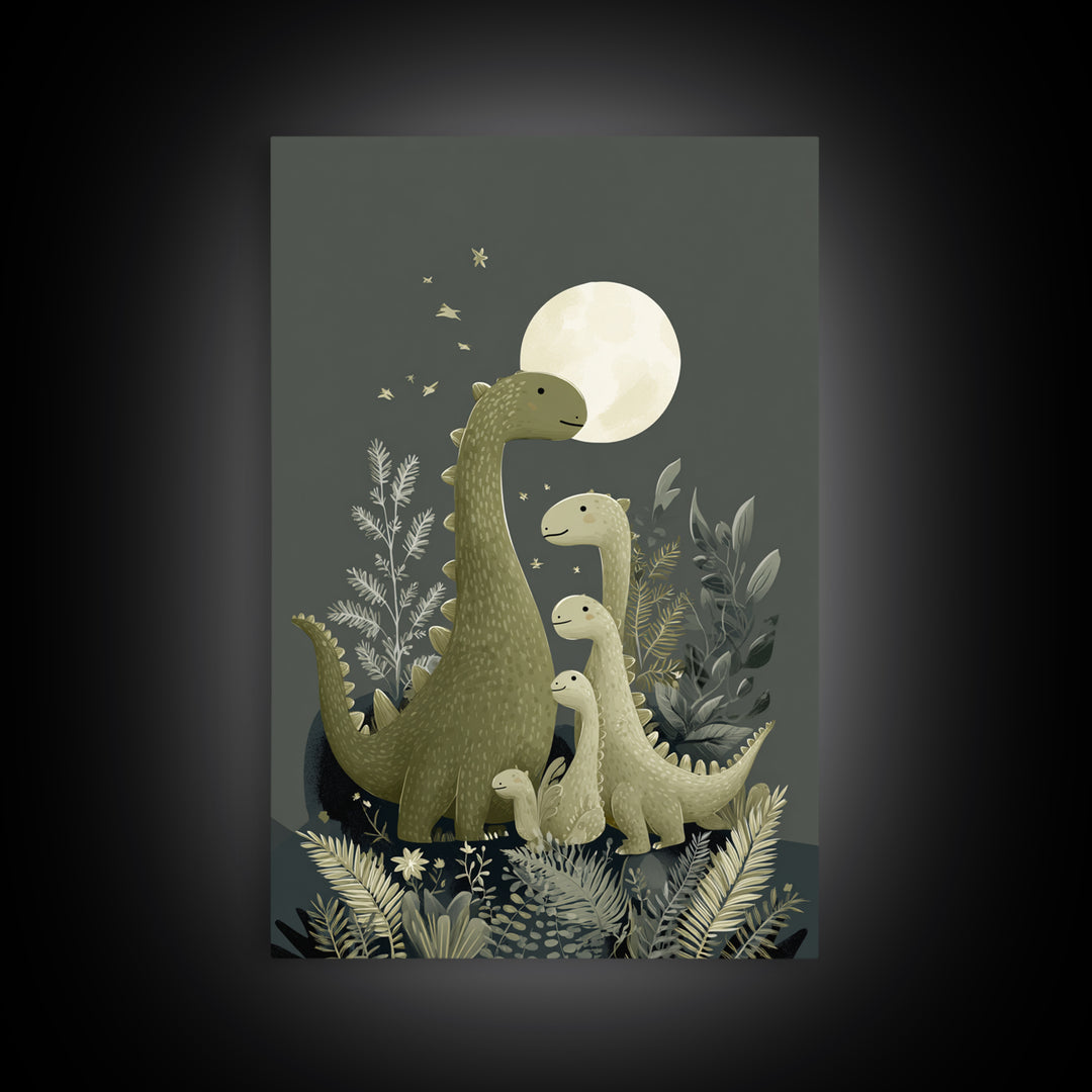 Gentle Dinosaur Family Framed Canvas Print, Nursery Decor, Nursery Wall Decals, Fine Art, Nursery, Textured Painting, NDE-2x3-87