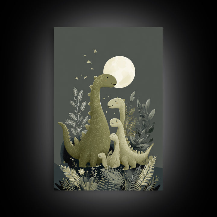 Gentle Dinosaur Family Framed Canvas Print, Nursery Decor, Nursery Wall Decals, Fine Art, Nursery, Textured Painting, NDE-2x3-87