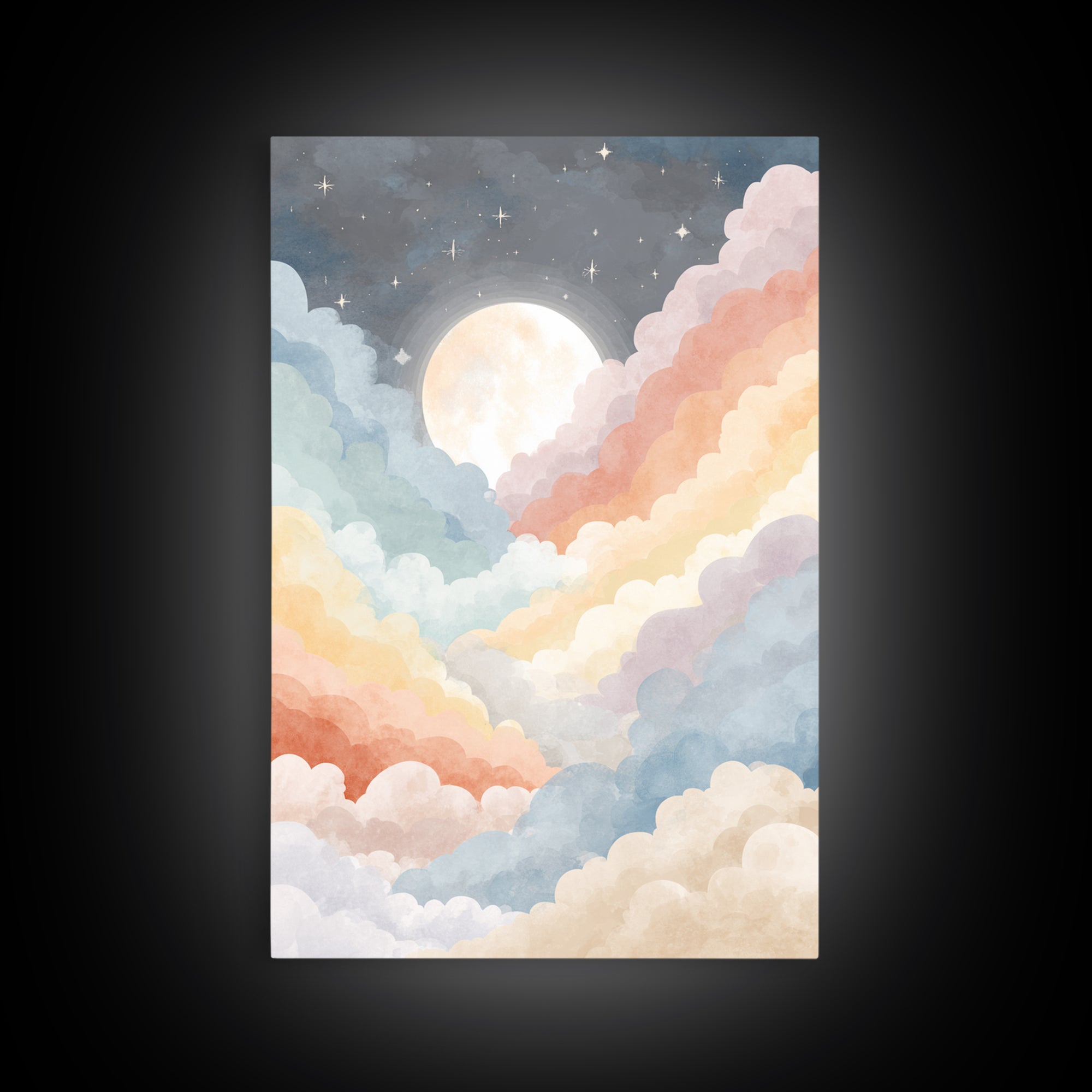 Pastel Rainbow with Soft Cloud Shapes Canvas Print, Nursery Decor, Wall Decal, Abstract Art, Nursery, Wall Light, NDE-2x3-9