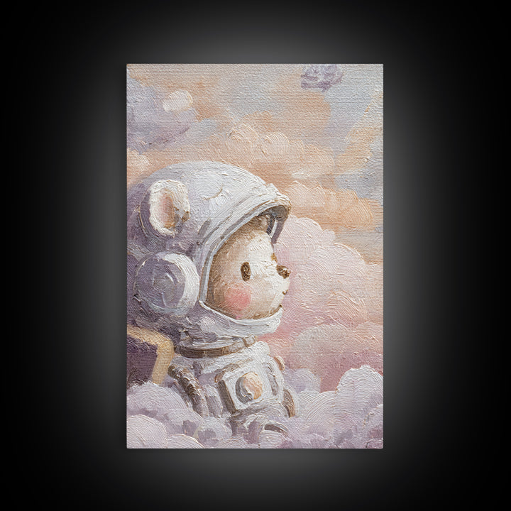 Little Astronaut Bear Canvas Print, Nursery Decor, Nursery Wall Decal, Oil Painting, Nursery, Minimalist Decor, NDE-2x3-95
