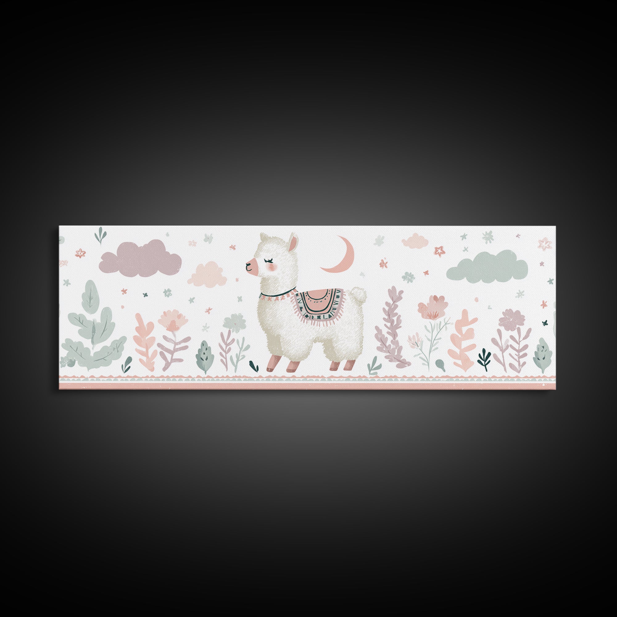 Cute Llama with Blanket Pattern Canvas Print, Nursery Decor, Playroom Decor, Nursery, Boy Nursery Decor, Gallery Decor, NDE-3x1-13