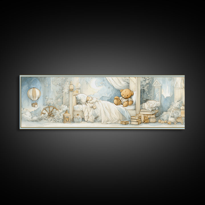 Storybook Bear with Little Lantern Canvas Print, Nursery Decor, Kids Wall Art, Abstract Art, Nursery, Room Decor, NDE-3x1-25