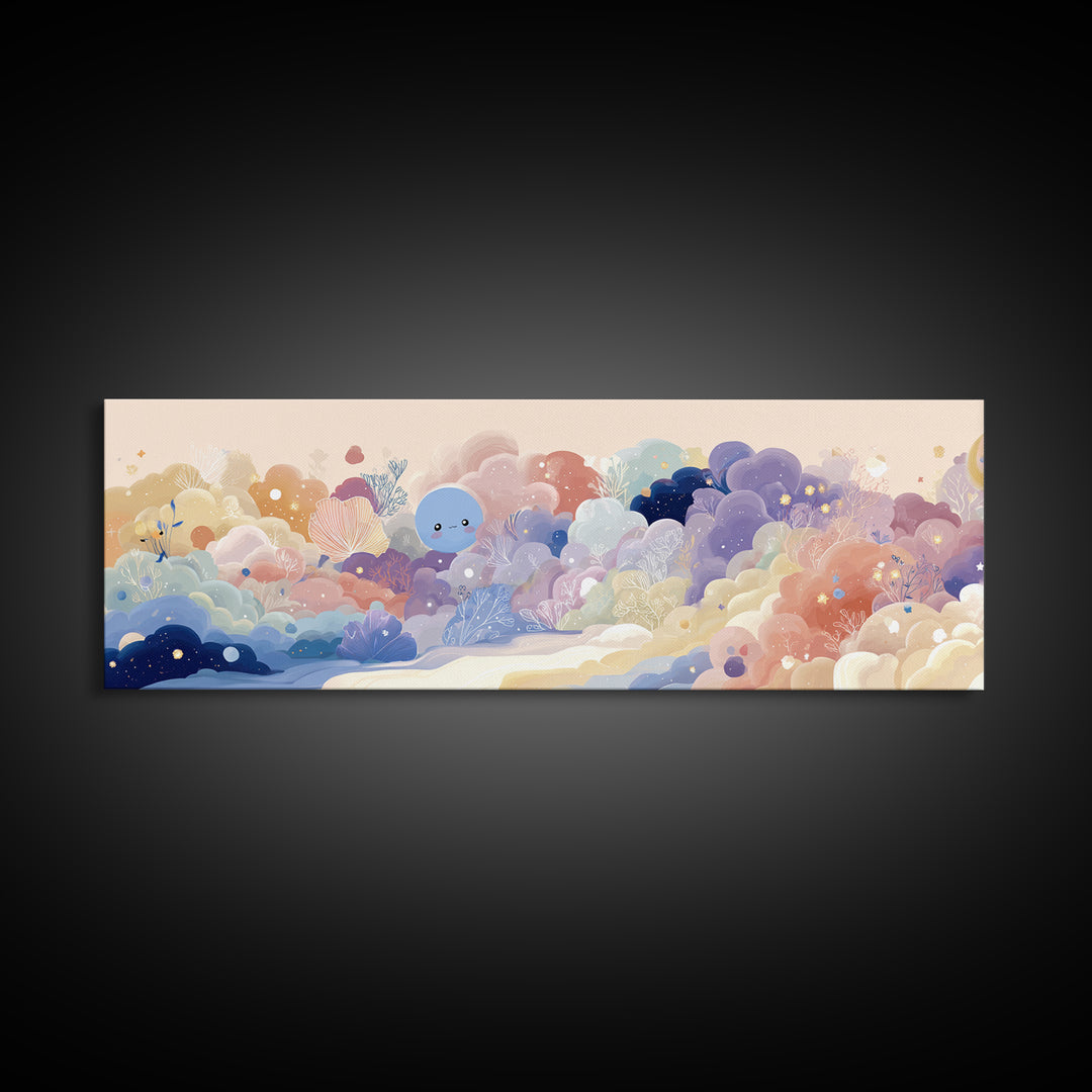 Pastel Rainbow with Soft Cloud Shapes Canvas Print, Nursery Decor, Boy Nursery Decor, Abstract Art, Nursery, Contemporary Art, NDE-3x1-41