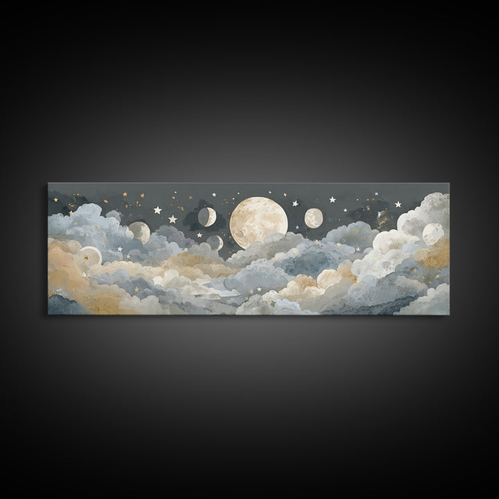 Moon Phase Mobile Canvas Print, Nursery Decor, Fine Art, Nursery, Floral Wall Art, Botanical Wall Art, Safari Nursery Decor, NDE-3x1-43