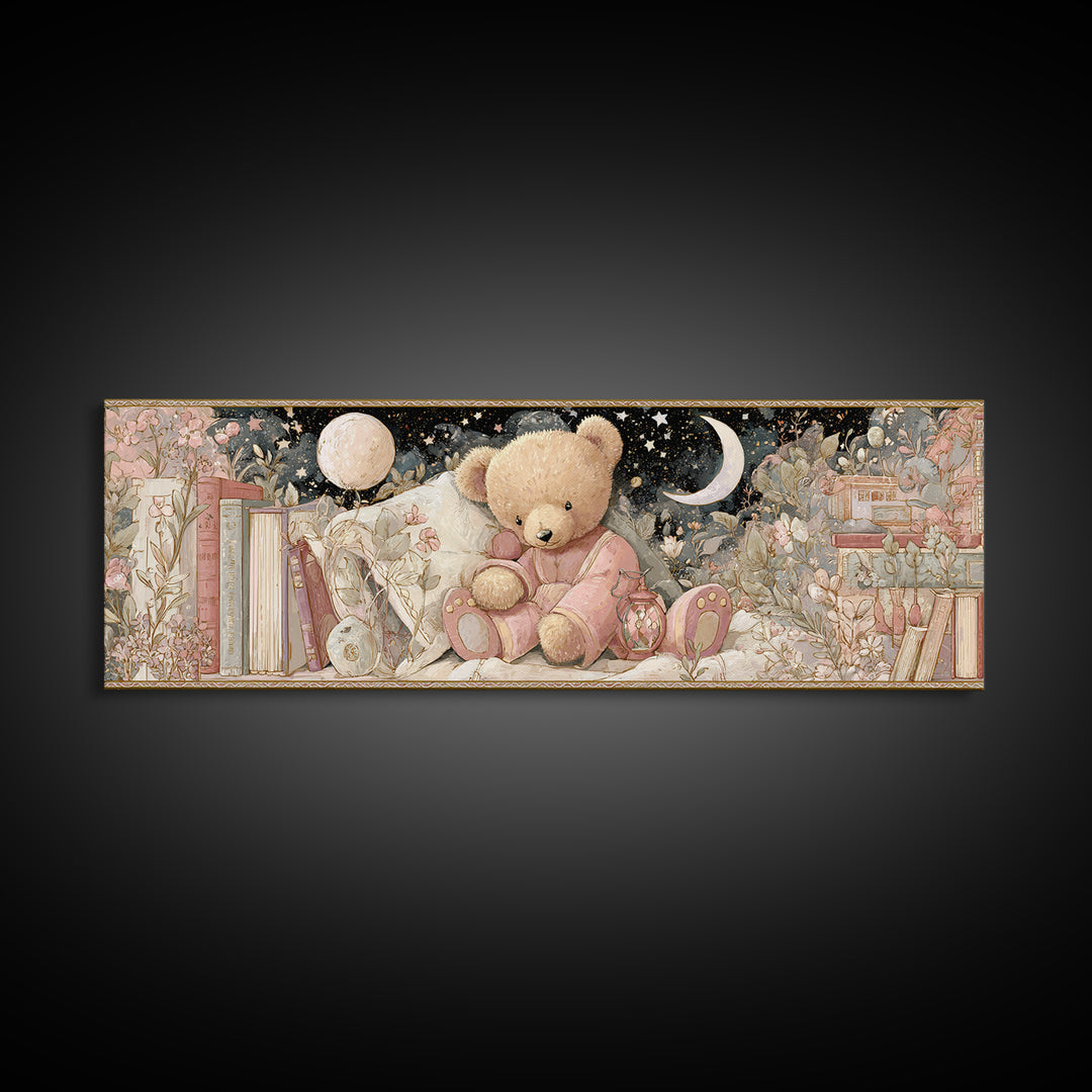 Storybook Bear with Little Lantern Canvas Print, Nursery Decor, Kids Wall Art, Abstract Art, Nursery, Room Decor, NDE-3x1-49