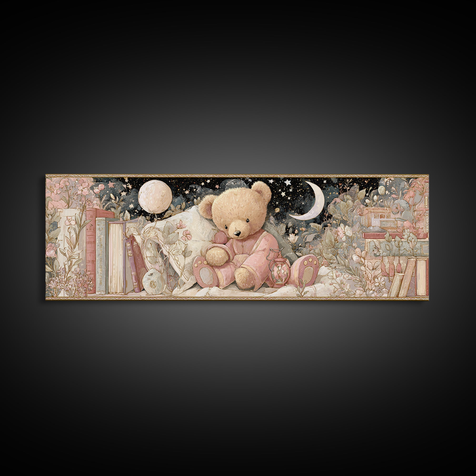 Storybook Bear with Little Lantern Canvas Print, Nursery Decor, Kids Wall Art, Abstract Art, Nursery, Room Decor, NDE-3x1-49