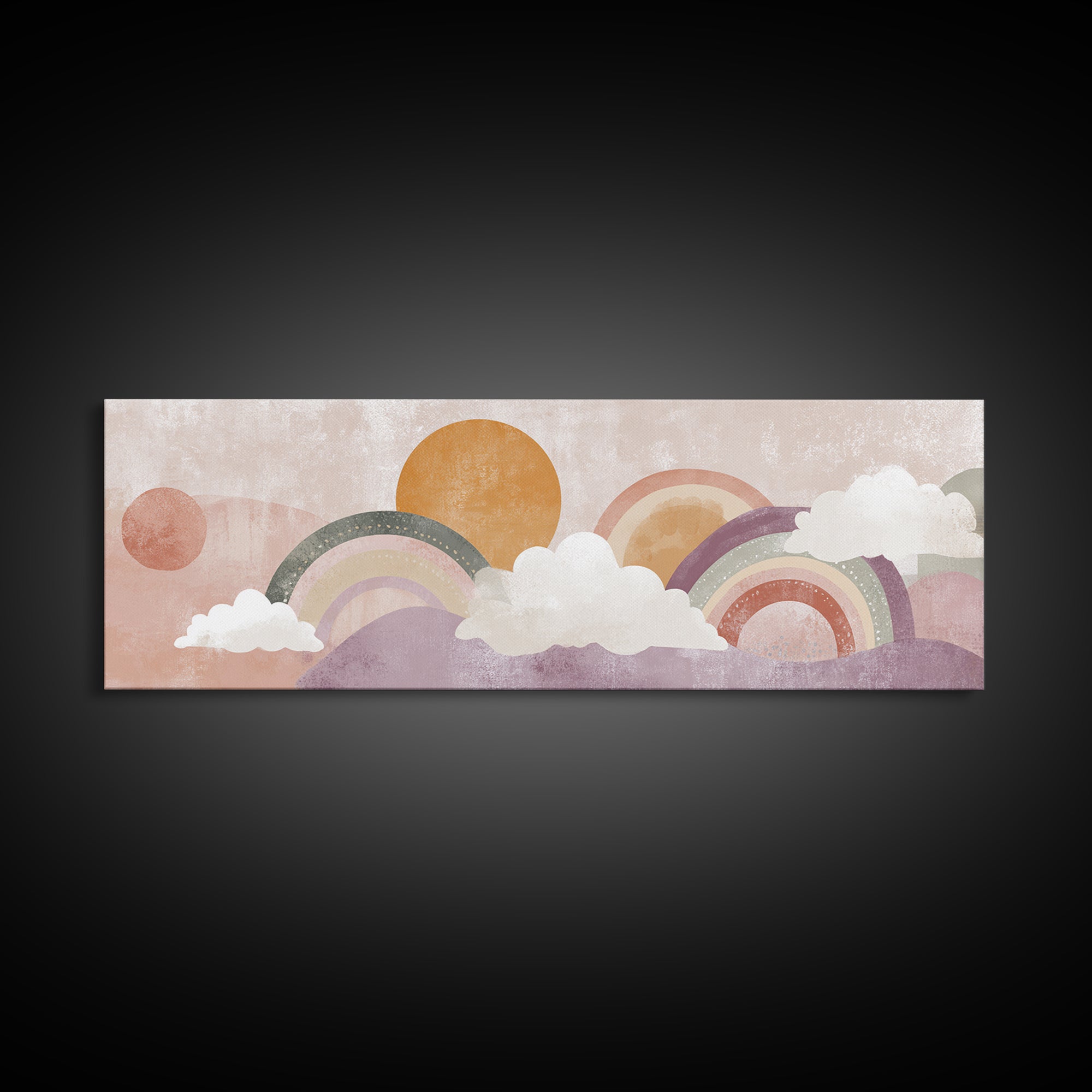 Neutral Boho Sun and Arch Shapes Framed Canvas Print, Nursery Decor, Framed Wall Art, Fine Art, Nursery, Safari Nursery Decor, NDE-3x1-51