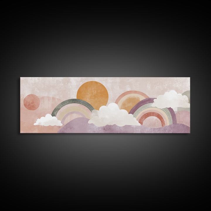 Neutral Boho Sun and Arch Shapes Framed Canvas Print, Nursery Decor, Framed Wall Art, Fine Art, Nursery, Safari Nursery Decor, NDE-3x1-51